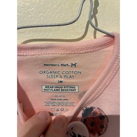 NWOT Member's Mark Pink Ladybug 100% Organic Cotton Sleeper - 3M - Picture 3 of 3